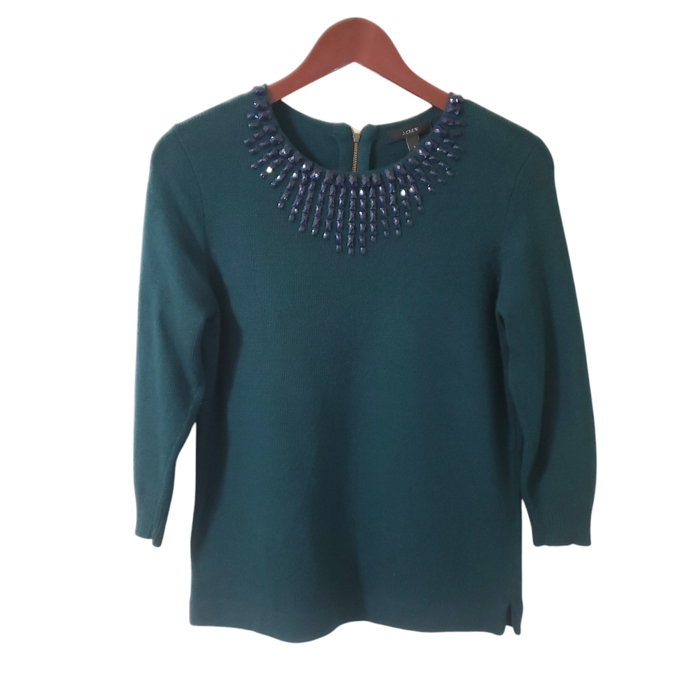 J. Crew Womens Jeweled Starburst Sweater Green‎ Sz Small